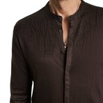 Otavio Regular Fit Ls Stand Collar Shirt With Pais // Espresso (S)