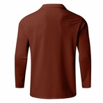 Quarter-Zip Long Sleeve Ribbed Polo Shirt // Brick Red (XS)