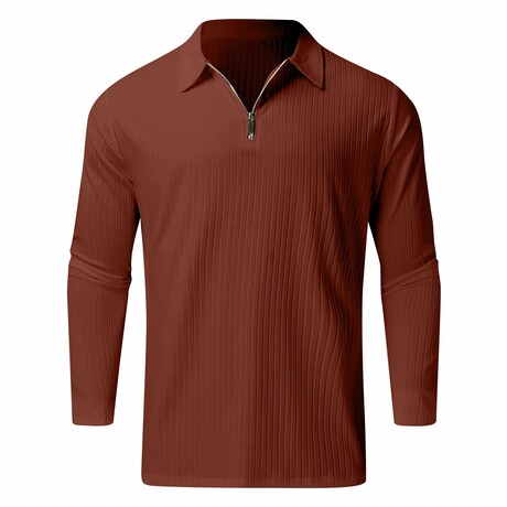 Quarter-Zip Long Sleeve Ribbed Polo Shirt // Brick Red (XS)