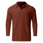 Quarter-Zip Long Sleeve Ribbed Polo Shirt // Brick Red (XS)