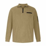 Fleece Quarter-Zip Long Sleeve Ribbed Shirt // Khaki (XS)