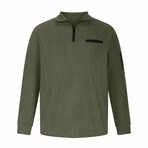 Fleece Quarter-Zip Long Sleeve Ribbed Shirt // Army Green (XS)