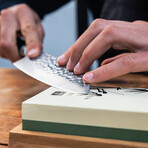 Sharpening Set With Double-Sided 180/800 Grit Whetstone, Anti//Slip Bamboo Base, Flattening Stone And 15 Degrees Angle Guide