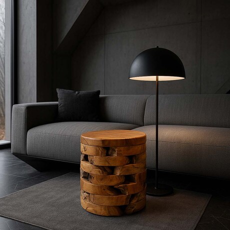 Bare Decor Stonehenge Artisan Accent Stool, Table in Solid Teak Wood