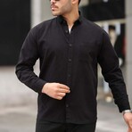 Solid Chest Pocket Button-Up Shirt // Black (L)