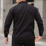 Solid Chest Pocket Button-Up Shirt // Black (L)