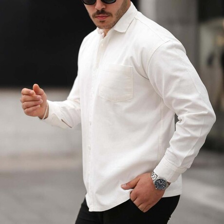 Solid Chest Pocket Button-Up Shirt // White (S)