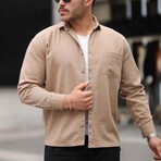 Solid Chest Pocket Button-Up Shirt // Beige (S)