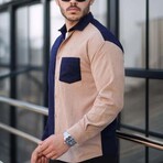 Block Chest Pocket Button-Up Shirt // Indigo + Beige (M)