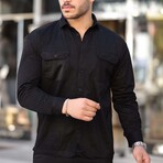 Corduroy Type Chest Pockets Button-Up Shirt // Black (XL)
