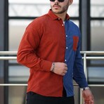 Block Chest Pocket Button-Up Shirt // Red + Blue (XL)