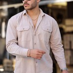 Corduroy Type Chest Pockets Button-Up Shirt // Beige (XL)