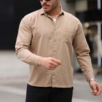 Solid Chest Pocket Button-Up Shirt // Beige (S)