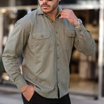 Corduroy Type Chest Pockets Button-Up Shirt // Light Khaki (S)