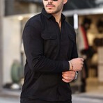 Corduroy Type Chest Pockets Button-Up Shirt // Black (XL)