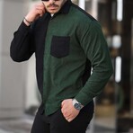 Block Chest Pocket Button-Up Shirt // Black + Green (L)