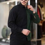 Block Chest Pocket Button-Up Shirt // Black + Green (L)