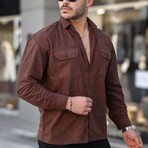 Corduroy Type Chest Pockets Button-Up Shirt // Brown (XL)