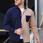 Block Chest Pocket Button-Up Shirt // Indigo + Beige (M)