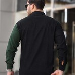 Block Chest Pocket Button-Up Shirt // Black + Green (L)