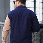 Block Chest Pocket Button-Up Shirt // Indigo + Beige (M)
