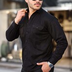 Corduroy Type Chest Pockets Button-Up Shirt // Black (XL)