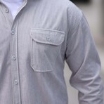 Elephant Corduroy Type Chest Pockets Button-Up Shirt // Light Gray (L)