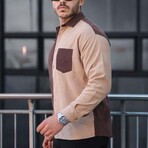 Block Chest Pocket Button-Up Shirt // Brown + Beige (L)