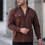 Corduroy Type Chest Pockets Button-Up Shirt // Brown (XL)