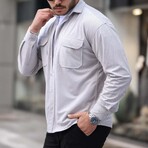 Elephant Corduroy Type Chest Pockets Button-Up Shirt // Light Gray (L)