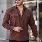 Corduroy Type Chest Pockets Button-Up Shirt // Brown (XL)