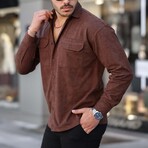 Corduroy Type Chest Pockets Button-Up Shirt // Brown (XL)