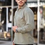 Corduroy Type Chest Pockets Button-Up Shirt // Light Khaki (S)