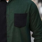 Block Chest Pocket Button-Up Shirt // Black + Green (L)