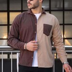 Block Chest Pocket Button-Up Shirt // Brown + Beige (L)
