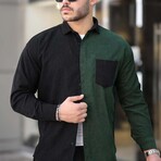 Block Chest Pocket Button-Up Shirt // Black + Green (L)