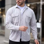 Elephant Corduroy Type Chest Pockets Button-Up Shirt // Light Gray (L)