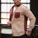 Block Chest Pocket Button-Up Shirt // Red Brick + Beige (L)