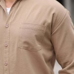 Solid Chest Pocket Button-Up Shirt // Beige (S)