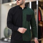 Block Chest Pocket Button-Up Shirt // Black + Green (L)