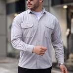 Elephant Corduroy Type Chest Pockets Button-Up Shirt // Light Gray (L)