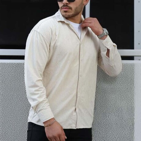 Corduroy Type Button-Up Shirt // White (S)