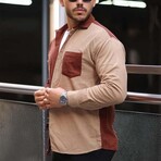 Block Chest Pocket Button-Up Shirt // Red Brick + Beige (L)
