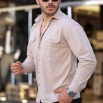 Corduroy Type Chest Pockets Button-Up Shirt // Beige (XL)