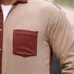 Block Chest Pocket Button-Up Shirt // Red Brick + Beige (L)