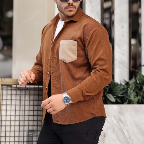 Corduroy Type Chest Pocket Button-Up Shirt // Tan (S)