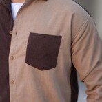 Block Chest Pocket Button-Up Shirt // Brown + Beige (L)
