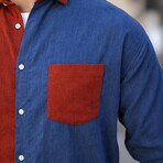 Block Chest Pocket Button-Up Shirt // Red + Blue (XL)