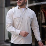 Elephant Corduroy Type Chest Pockets Button-Up Shirt // Stone (M)