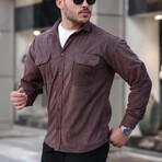 Elephant Corduroy Type Chest Pockets Button-Up Shirt // Brown (M)